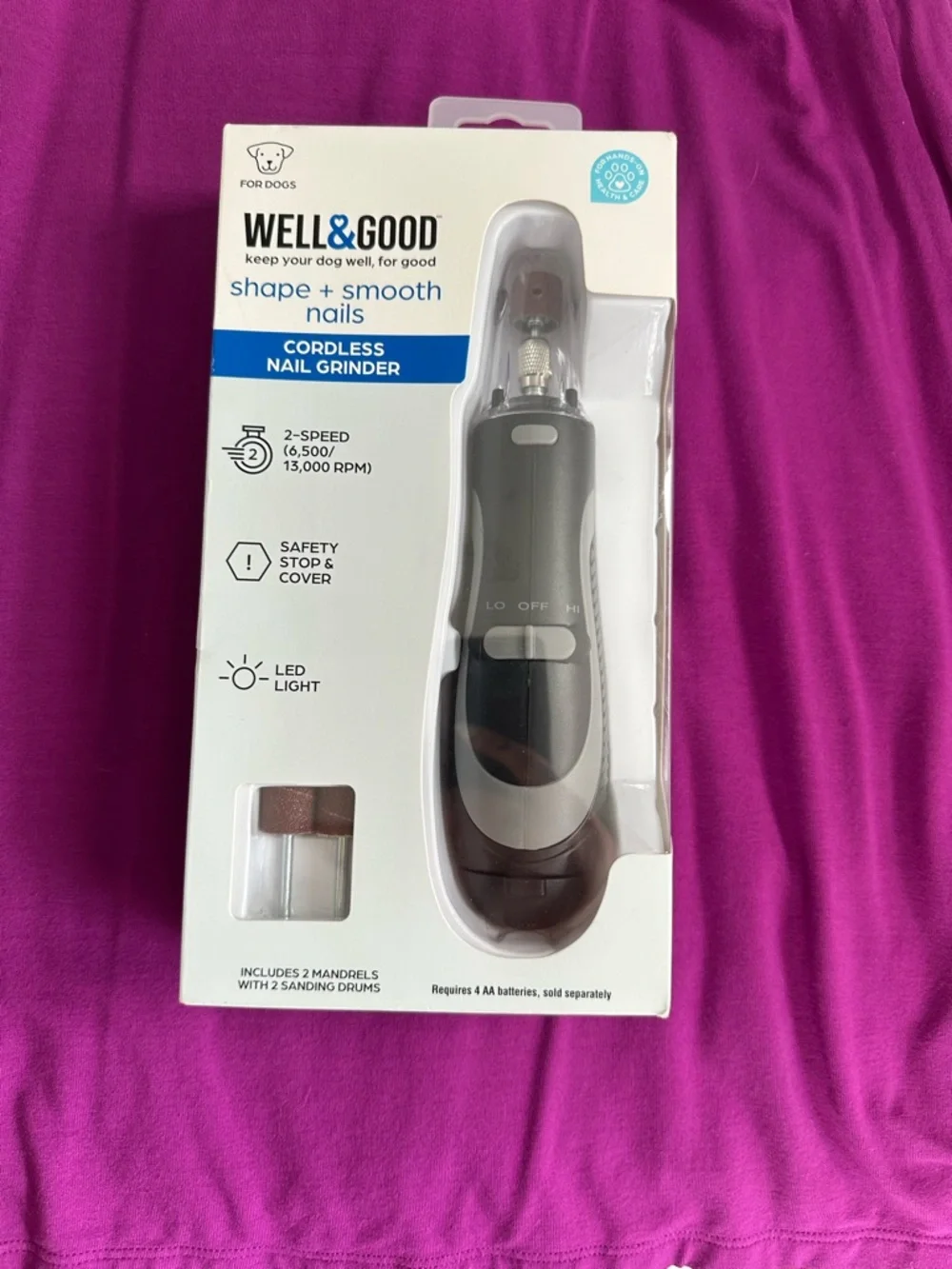 WELL&GOOD Cordless Nail Grinder for Dogs - Gray/White